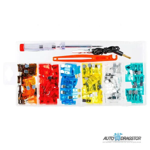 SET OSIGURAČA UNI SA TESTER GLINERICOM 92KOM 5A + 7,5A - 10 + 10 kom 10A - 15 kom 15A - 15 kom 20A - 