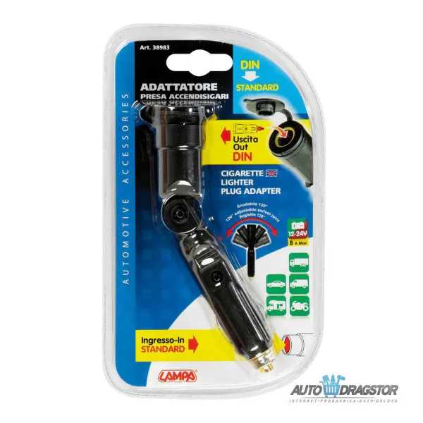 ADAPTER KONEKTOR 12/24V SA ZGLOBOM I POKLOPCEM MAX 8A 