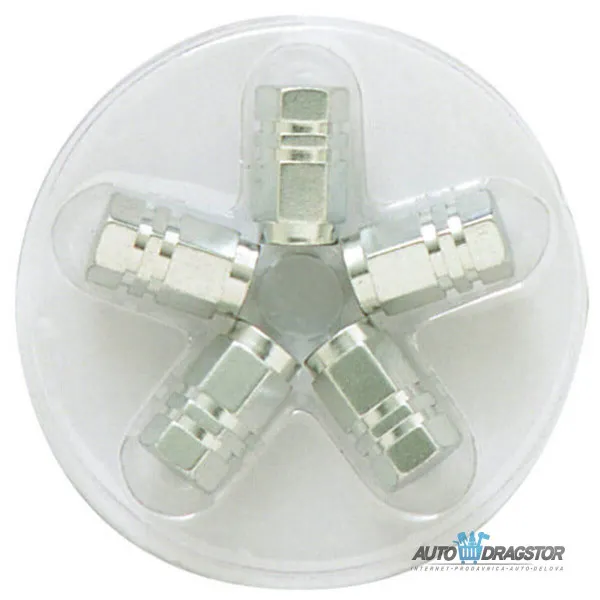 KAPICE VENTILA  ALUMINIJUMSKE SREBRNE SET 5KOM 