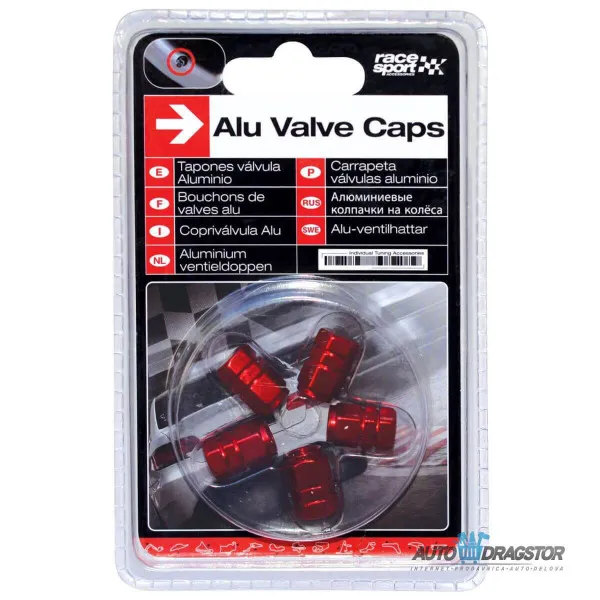 KAPICE VENTILA  ALUMINIJUMSKE CRVENE SET 5KOM 