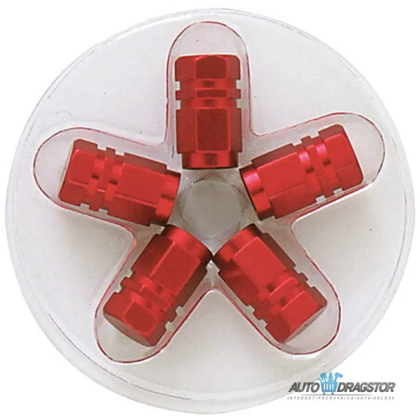 KAPICE VENTILA  ALUMINIJUMSKE CRVENE SET 5KOM 