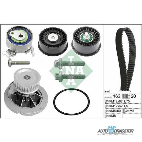 Set zupčastog kaiša sa vodenom pumpom OPEL ASTRA G (T98), 98-09; COMBO C, 00-11; CORSA C (X01), 00-06; MERIVA (X03), 03-10; VECTRA C (Z02), 02-09; ZAFIRA A (T 