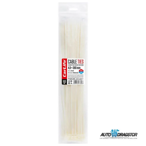 PLASTIČNE VEZICE BELE 380/4.8 100KOM 