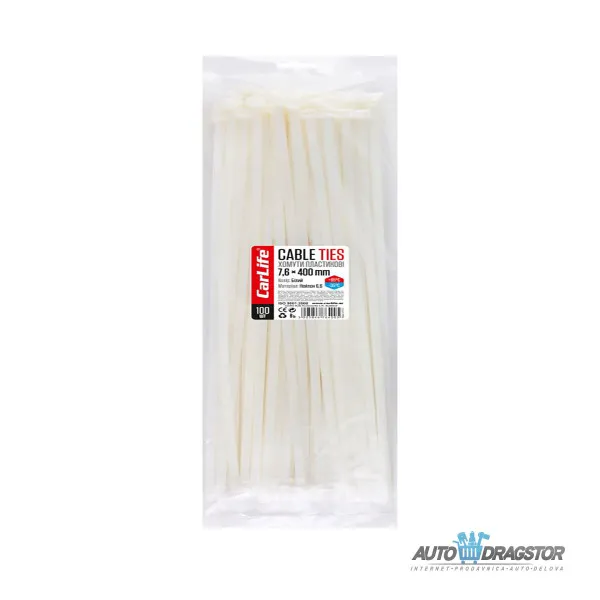 PLASTIČNE VEZICE BELE 400/7.6 100KOM 