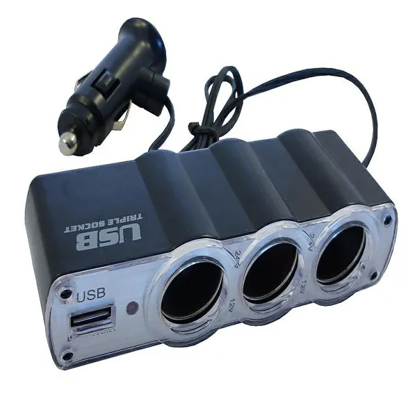 PUNJAČ ZA KOLA SA USB ULAZOM I 3 ULAZA ZA UPALJAČ 