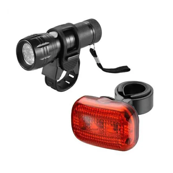 SET SVETALA ZA BICIKL - PREDNJA LAMPICA CRNA 9 LED + ZADNJA 3 LED 