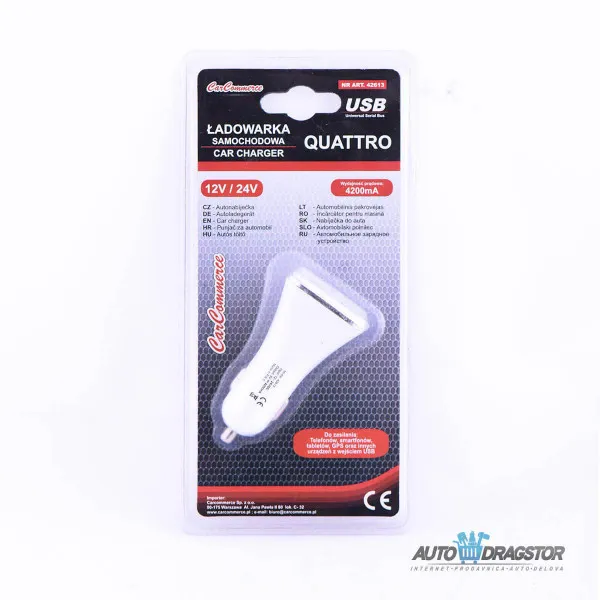 PUNJAC ZA VOZILO 12/24V, 4,2A SA 4 USB ULAZA 