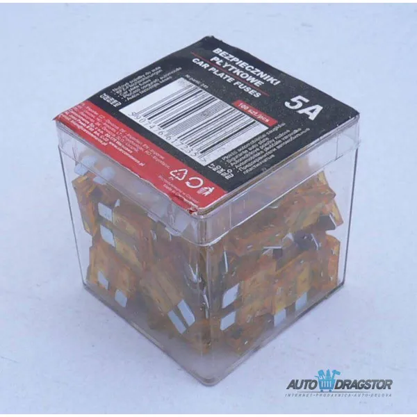 OSIGURAČI 5A 100KOM PLASTIČNA KUTIJA 