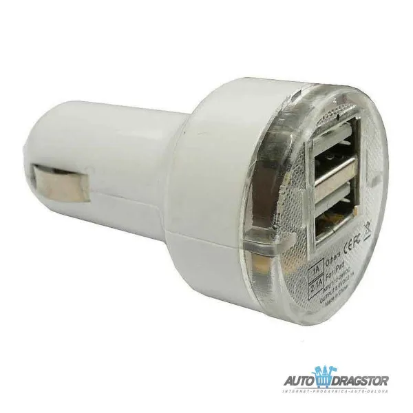 DUPLI USB PUNJAČ BELI 1A+2.1A 