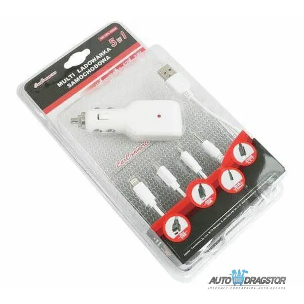 PUNJAČ ZA VOZILO 12/24V ,2,1A SA USB ULAZOM I 5 RAZLIČITIH DŽEKOVA 