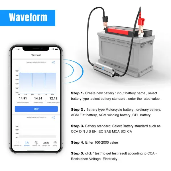 AKUMULATOR TESTER ZA VOZILA I MOTORE BLUETOOTH 