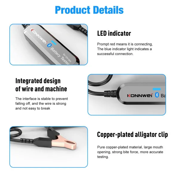 AKUMULATOR TESTER ZA VOZILA I MOTORE 6/12/24V BLUETOOTH 