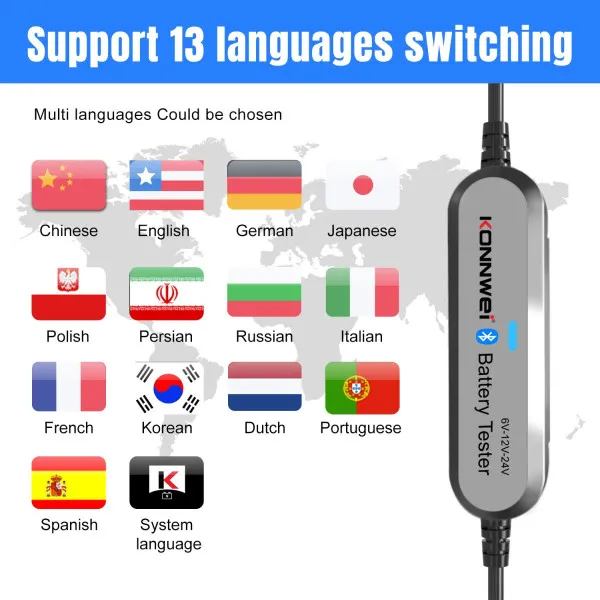 AKUMULATOR TESTER ZA VOZILA I MOTORE 6/12/24V BLUETOOTH 