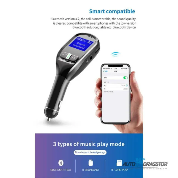 FM PREDAJNIK (TRANSMITER), USB PUNJAČ, 2 USB ULAZA, BLUETOOTH 5.0, MP3/WMA 