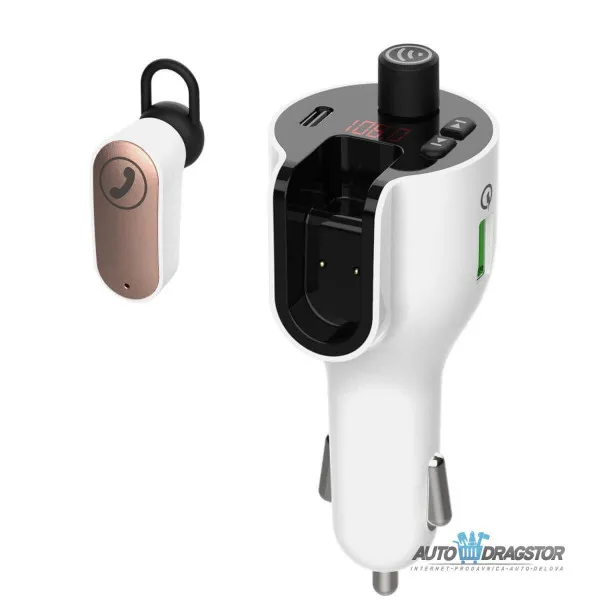 FM PREDAJNIK (TRANSMITER), USB PUNJAČ, 2 USB ULAZA (QC3.0/TIP C), SLUŠALICE, BLUETOOTH 5.0, MP3/WMA 