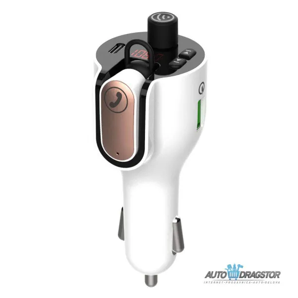FM PREDAJNIK (TRANSMITER), USB PUNJAČ, 2 USB ULAZA (QC3.0/TIP C), SLUŠALICE, BLUETOOTH 5.0, MP3/WMA 