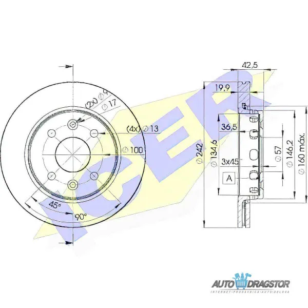Kočioni diskovi KIA SEPHIA (FA), 92-97; SEPHIA (FB), 97-01; SHUMA (FB), 97-04; 