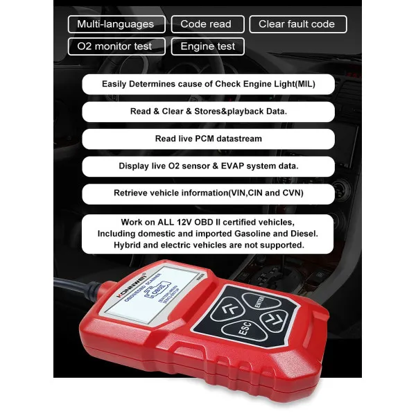 UNIVERZALNI OBD2 DIJAGNOSTIČKI SKENER ZA VOZILA NA 12V 
