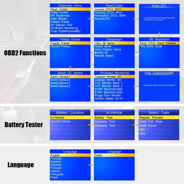 2u1 UNIVERZALNI OBD2 DIJAGNOSTIČKI SKENER I AKUMULATOR TESTER ZA AUTOMOBILE I MOTORE 