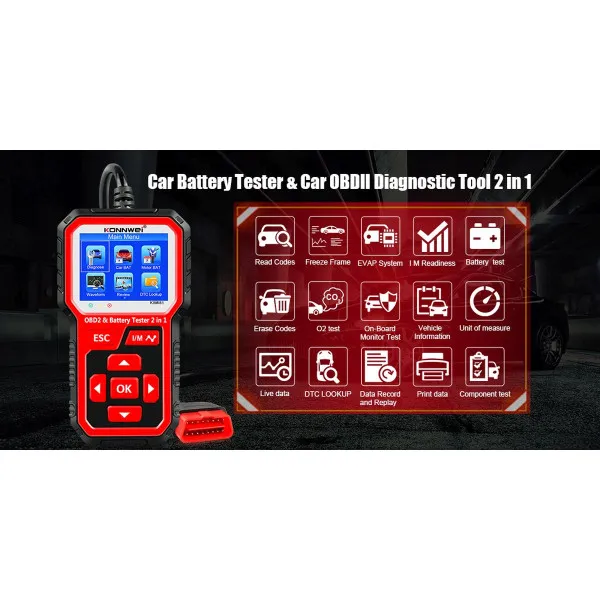 2u1 UNIVERZALNI OBD2 DIJAGNOSTIČKI SKENER I AKUMULATOR TESTER ZA AUTOMOBILE I MOTORE 