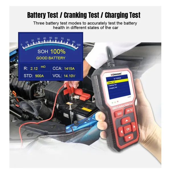 2u1 UNIVERZALNI OBD2 DIJAGNOSTIČKI SKENER I AKUMULATOR TESTER ZA AUTOMOBILE I MOTORE 