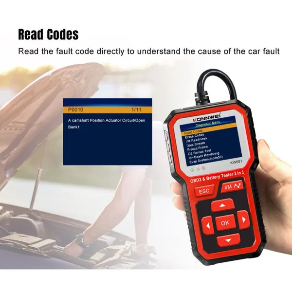 2u1 UNIVERZALNI OBD2 DIJAGNOSTIČKI SKENER I AKUMULATOR TESTER ZA AUTOMOBILE I MOTORE 