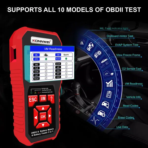 3u1 UNIVERZALNI OBD2 DIJAGNOSTIČKI SKENER I AKUMULATOR TESTER SA POVEZIVANJEM NA AKUMULATOR ZA AUTOMOBILE I MOTORE 