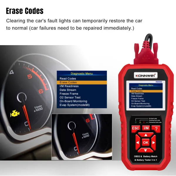 3u1 UNIVERZALNI OBD2 DIJAGNOSTIČKI SKENER I AKUMULATOR TESTER SA POVEZIVANJEM NA AKUMULATOR ZA AUTOMOBILE I MOTORE 