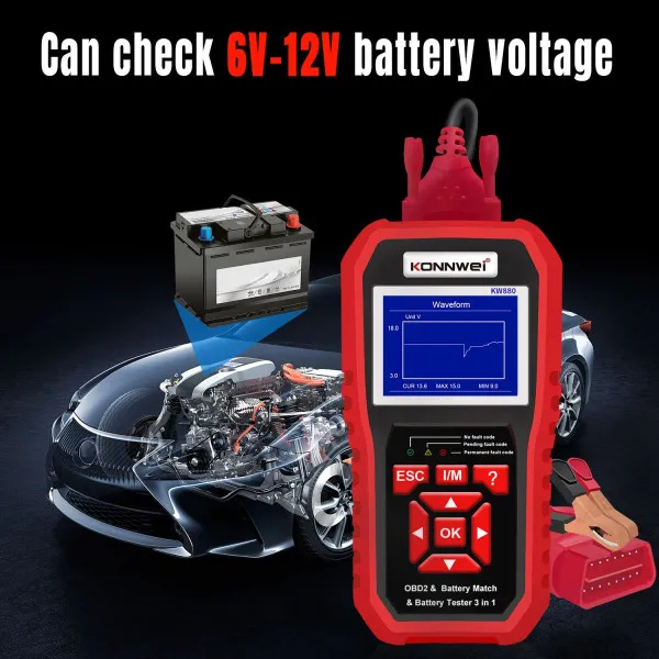3u1 UNIVERZALNI OBD2 DIJAGNOSTIČKI SKENER I AKUMULATOR TESTER SA POVEZIVANJEM NA AKUMULATOR ZA AUTOMOBILE I MOTORE 