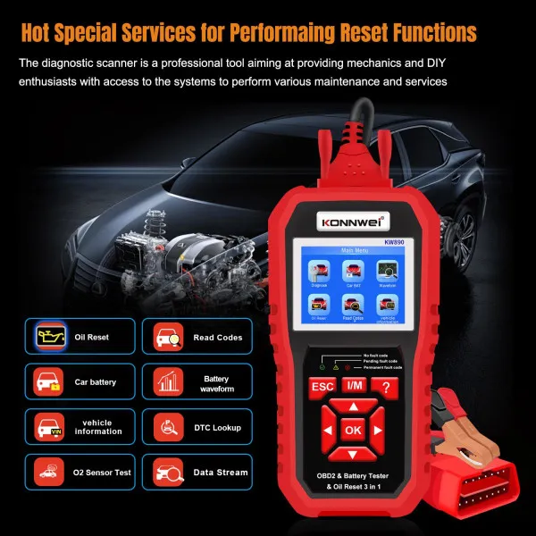 3u1 UNIVERZALNI OBD2 DIJAGNOSTIČKI SKENER I AKUMULATOR TESTER SA OPCIJOM RESETA LAMPICE ZA SERVIS ZA AUTOMOBILE I MOTORE 