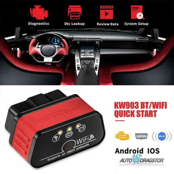 UREĐAJ ZA DIJAGNOSTIKU OBD2 WI FI CRVENI 