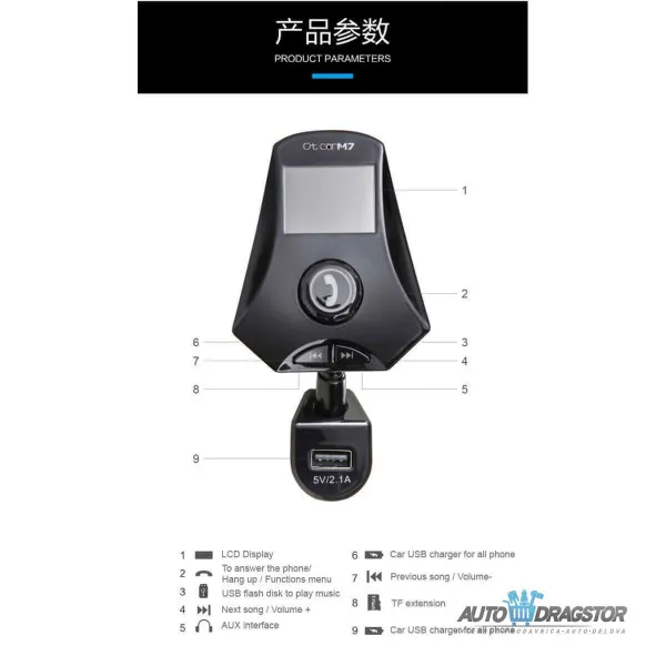 FM PREDAJNIK (TRANSMITER), 3 USB ULAZA, BLUETOOTH 5.0.MP3/WMA 