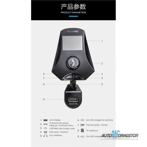 FM PREDAJNIK (TRANSMITER), 3 USB ULAZA, BLUETOOTH 5.0.MP3/WMA 