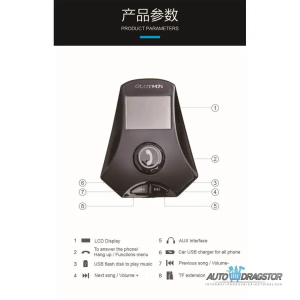 FM PREDAJNIK (TRANSMITER), 2 USB ULAZA, BLUETOOTH 5.0,MP3/WMA 