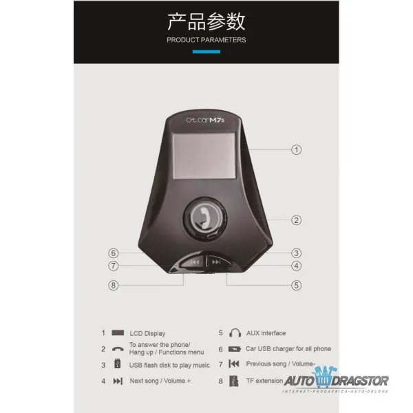 FM PREDAJNIK (TRANSMITER), 2 USB ULAZA, BLUETOOTH 5.0,MP3/WMA 