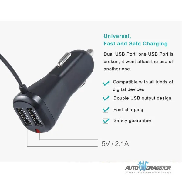 FM PREDAJNIK (TRANSMITER), 2 USB ULAZA, BLUETOOTH 5.0,MP3/WMA 