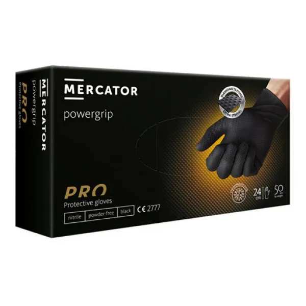 JEDNOKRATNE RUKAVICE POWERGRIP PRO CRNE BEZ PUDERA  50 KOM VELICINA M 