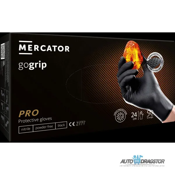 JEDNOKRATNE RUKAVICE OD NITRILA GoGRIP PRO CRNE BEZ PUDERA SA TEKSTUROM ZA BOLJI PRIHVAT 50KOM VELICINA XL 