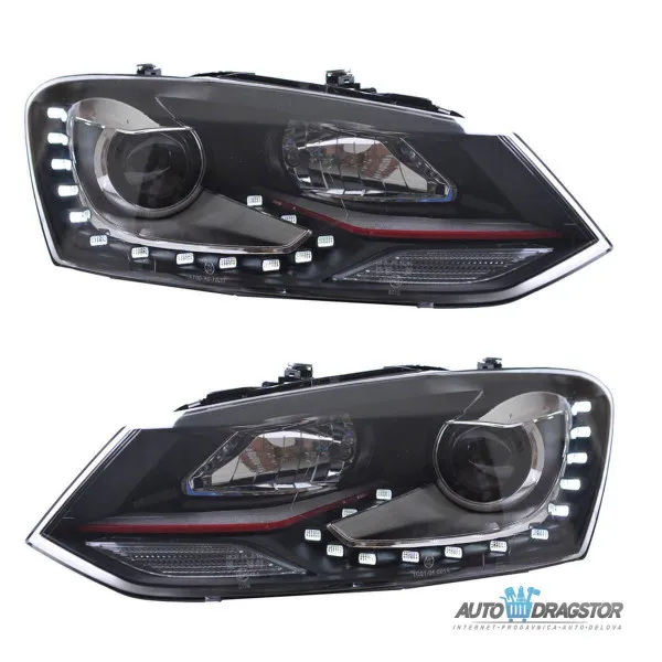 VW POLO (6R,6C) 2009-FAROVI LED SA CRVENOM LINIJOM I MOTOROM ZA PODEŠAVANJE 