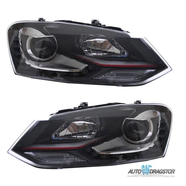 VW POLO (6R,6C) 2009-FAROVI LED SA CRVENOM LINIJOM I MOTOROM ZA PODEŠAVANJE 