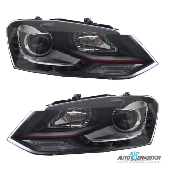 VW POLO (6R,6C) 2009-FAROVI LED SA CRVENOM LINIJOM I MOTOROM ZA PODEŠAVANJE 