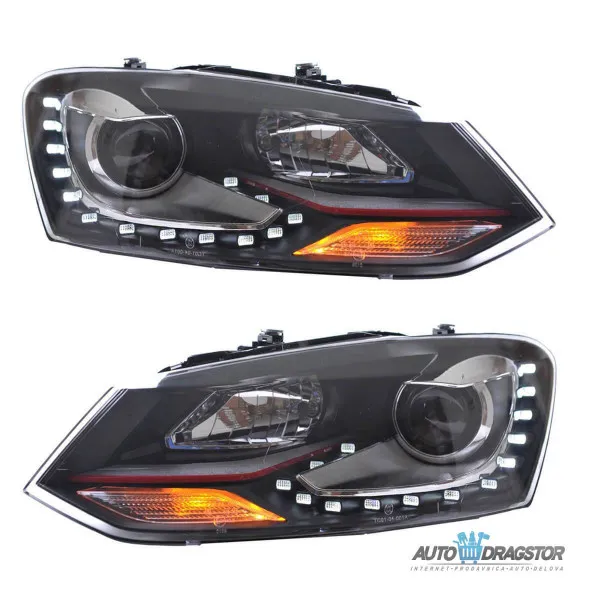 VW POLO (6R,6C) 2009-FAROVI LED SA CRVENOM LINIJOM I MOTOROM ZA PODEŠAVANJE 