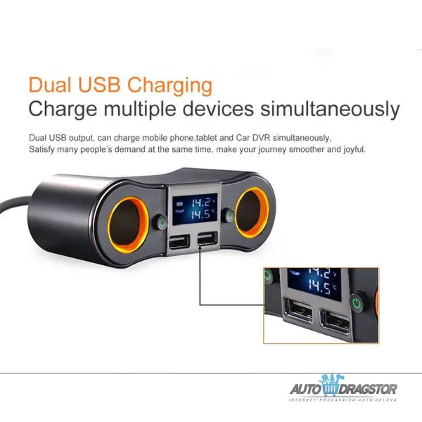 PUNJAČ ZA VOZILO SA 2 USB ULAZA 