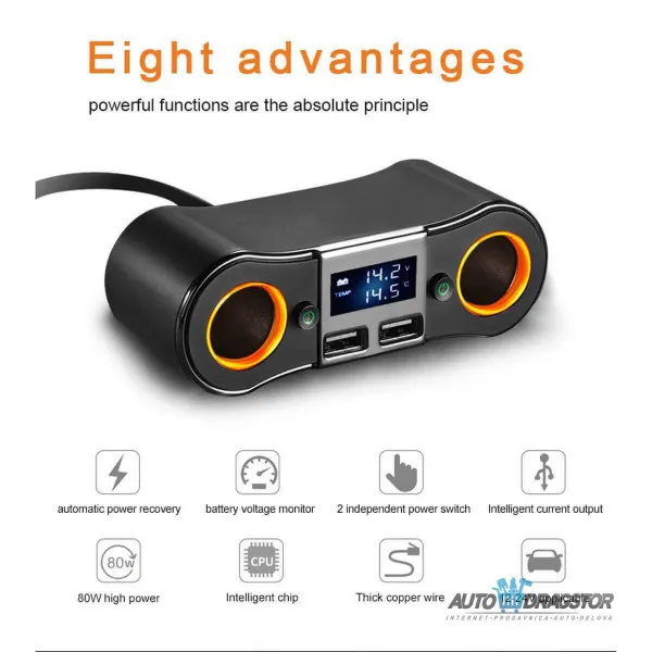 PUNJAČ ZA VOZILO SA 2 USB ULAZA 