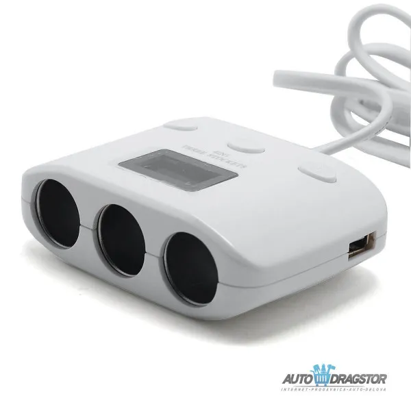 PUNJAČ ZA VOZILO SA 3 ULAZA I 2 USB ULAZA 