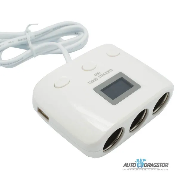 PUNJAČ ZA VOZILO SA 3 ULAZA I 2 USB ULAZA 