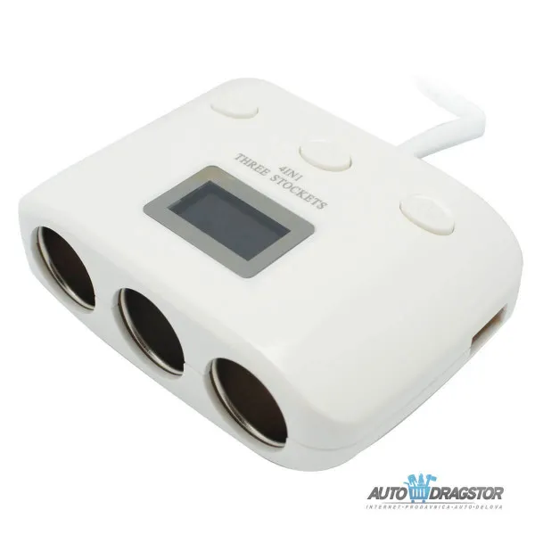 PUNJAČ ZA VOZILO SA 3 ULAZA I 2 USB ULAZA 