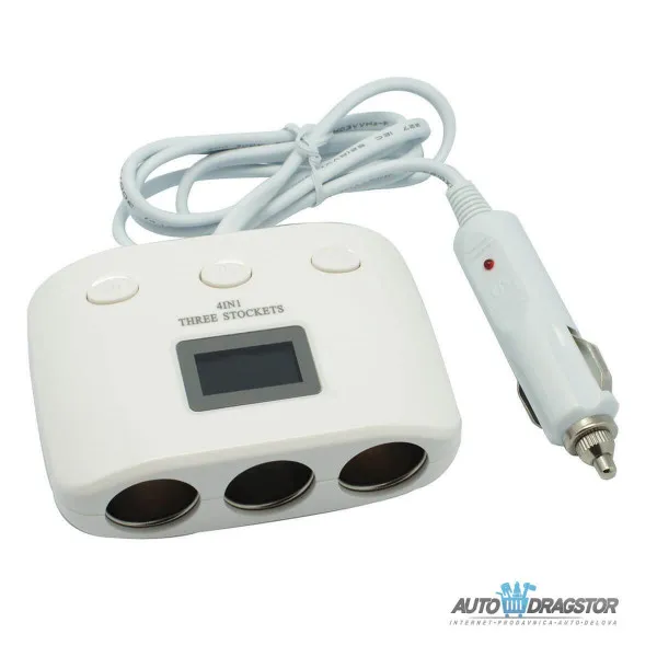 PUNJAČ ZA VOZILO SA 3 ULAZA I 2 USB ULAZA 